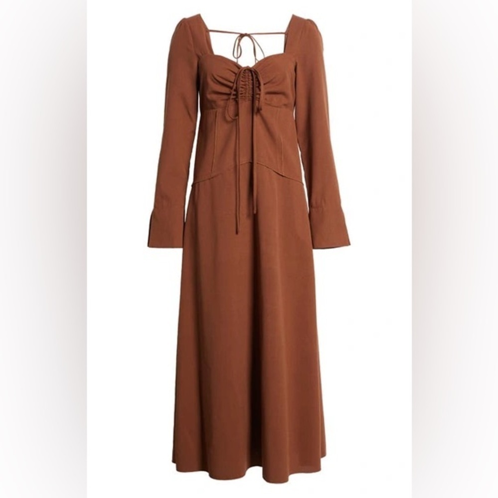 Moon River Halter Detail Ruched Crepe Midi Dress in Brown NWT Size Small - Picture 10 of 13